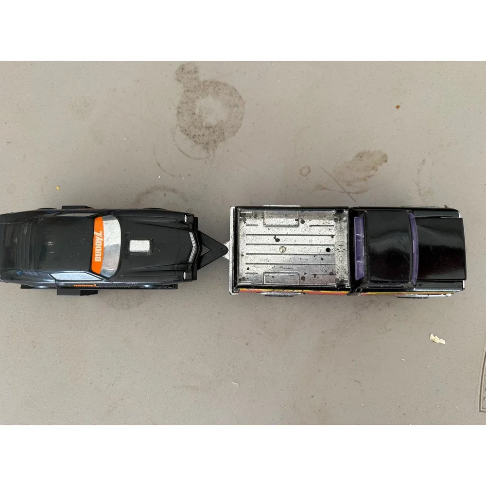 Vintage Buddy L Pickup Truck with Car Trailer‎ and Muscle Car 237 Black Diecast